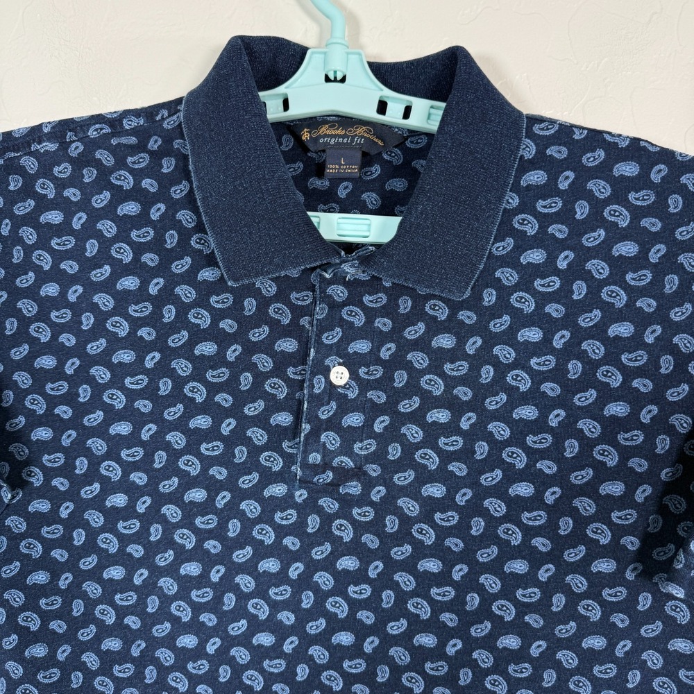 24140 Brothers Polo Shirt Mens‎ Large Blue Short Sleeve Original Fit Paisley